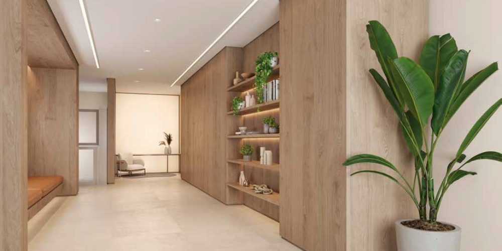 Perspectiva do lobby de entreda