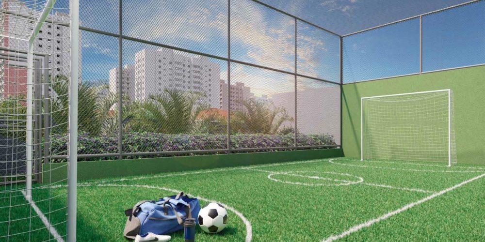 Perspectiva quadra de futebol gramada