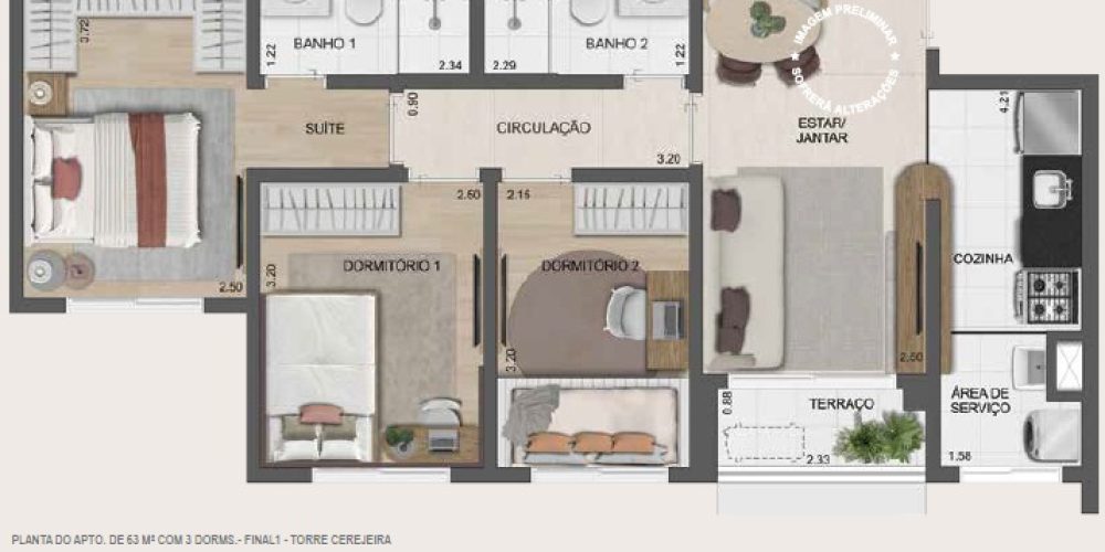 Planta 63m²
