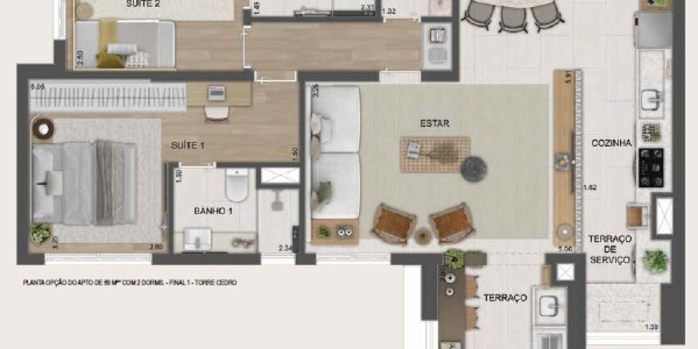 Planta opção 89m²